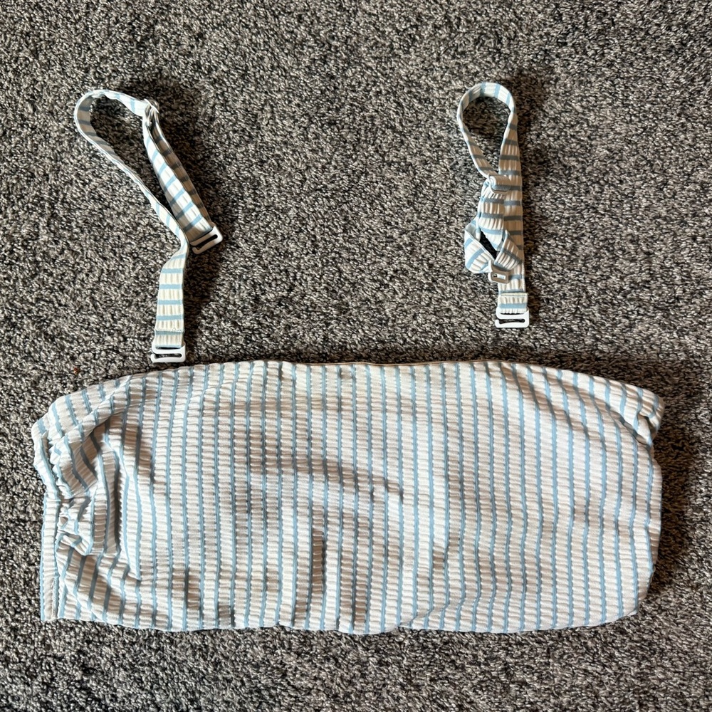 Old Navy Blue and White Striped Bandeau Bikini Top with Removable Straps